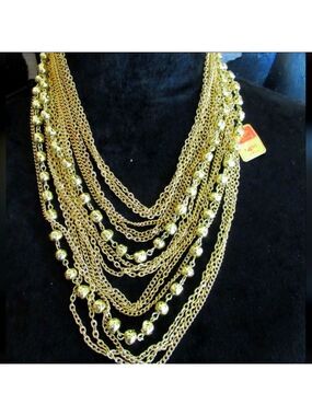 Vintage Coro Goldtone Beaded Link Multi Strand Necklace 17.5" NWT NOS
